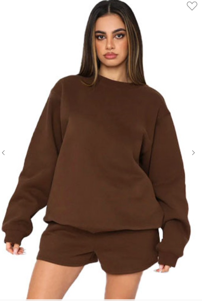 Brown Cotton Mix Pullover and Shorts Sweatsuit SET