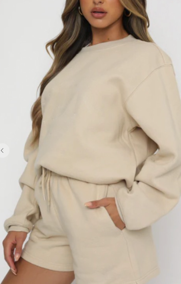 Apricot Cotton Mix Pullover and Shorts Sweatsuit SET