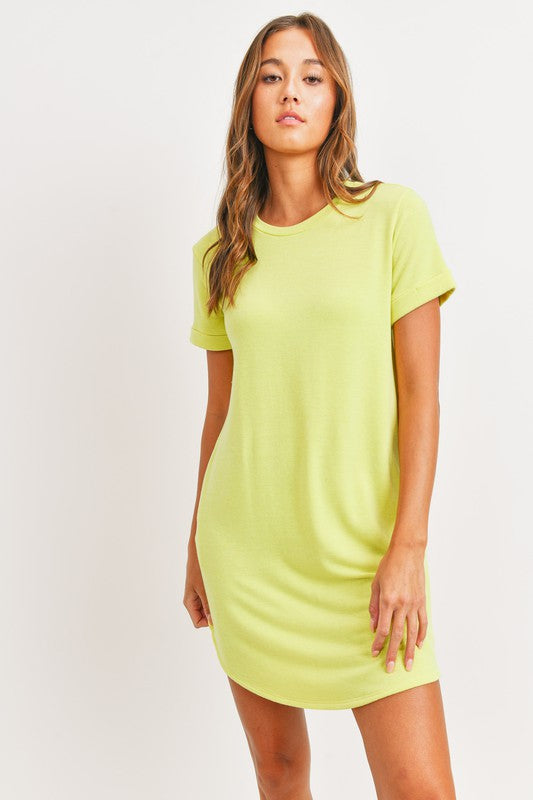 French Terry Pocket T Shirt Dress (Neon Green)