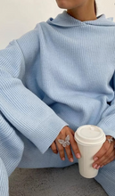 Load image into Gallery viewer, Cozy Knitted Sweater Hoodie and Pants 2-Piece Set- Baby Blue
