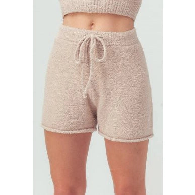 Fuzzy Knit Drawstring Shorts (Mocha)